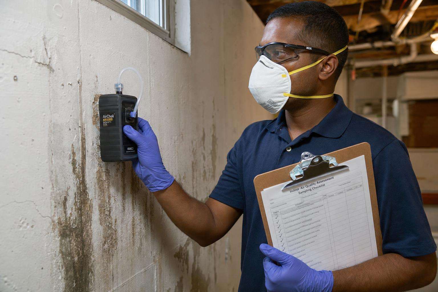 Dehumidifier near a previously damp basement corner, no people