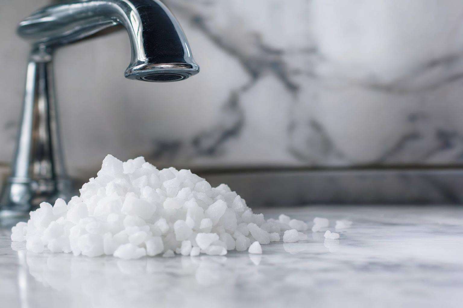 Water softener salt and kitchen faucet, no people