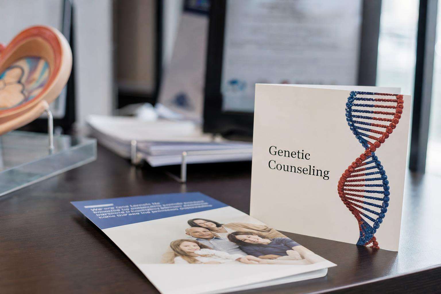 DNA double helix illustration card and iron supplement bottle crossed out, conceptual, no people