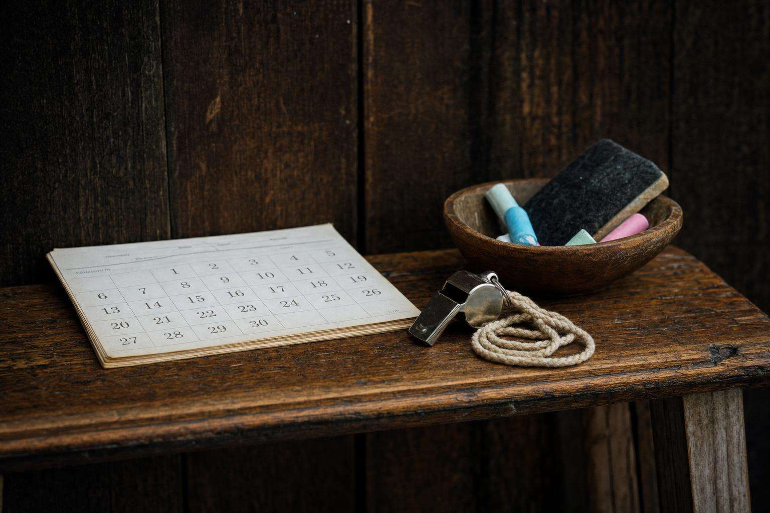 Training calendar with menstrual phase notes and barbell chalk, no people