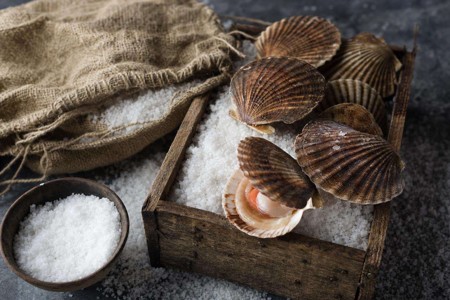 Seafood salt and glass jar on kitchen counter, no people