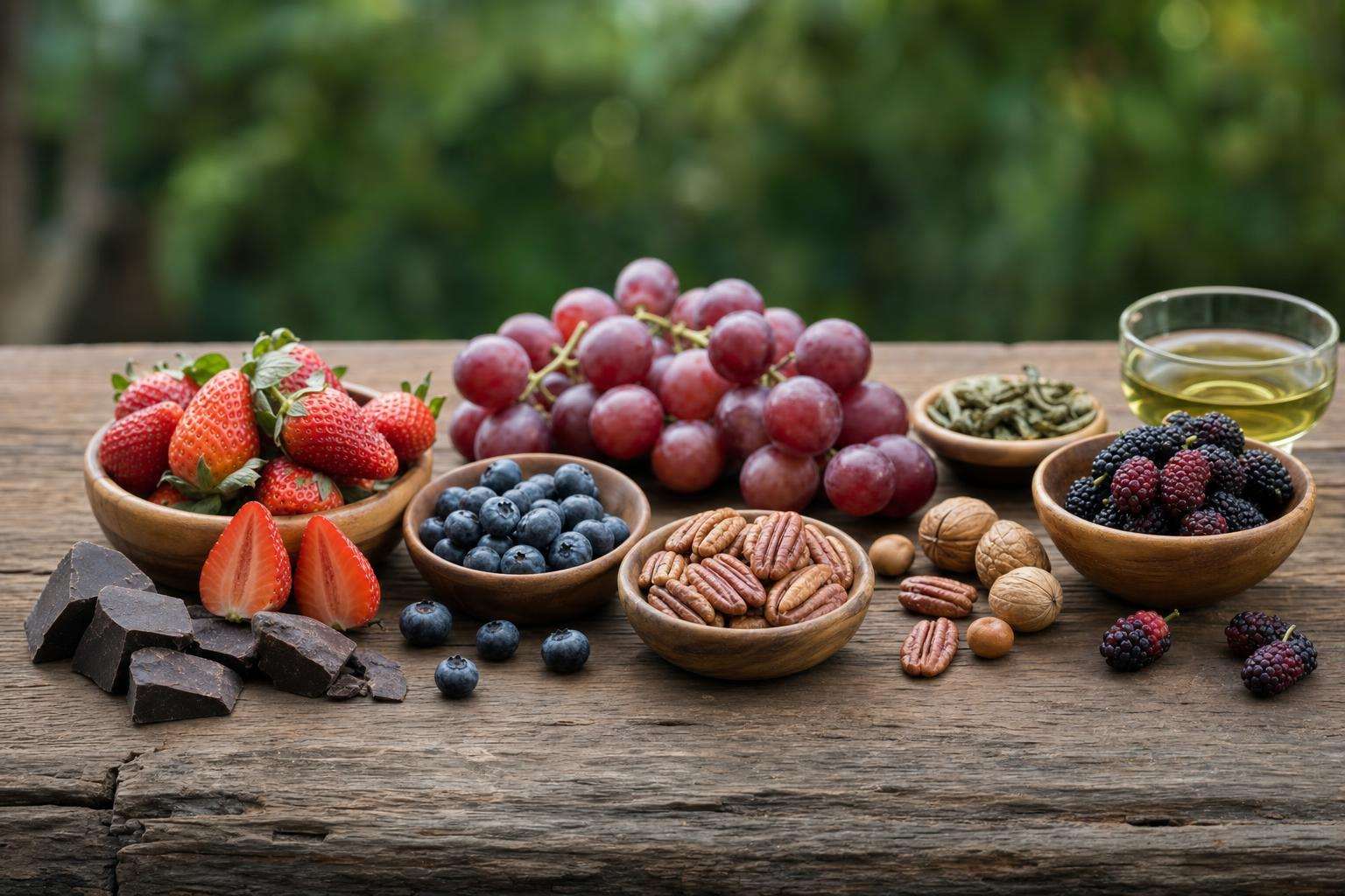 Colorful berries and leafy greens arranged by color, no packaging brands