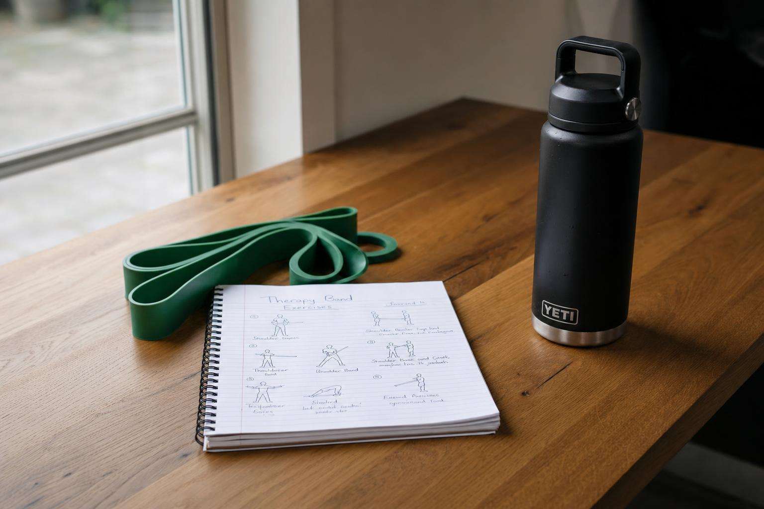 Resistance band and anatomy notebook for pelvic floor education, no people