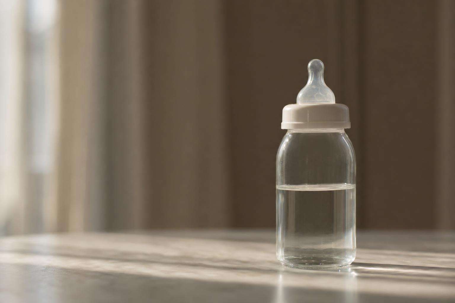 Baby bottle and water glass still life, no people