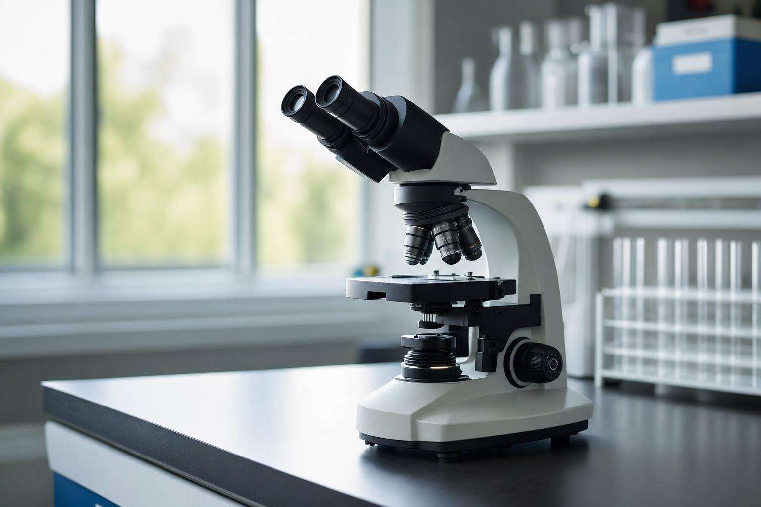 Microscope and abstract cell imagery props, no people
