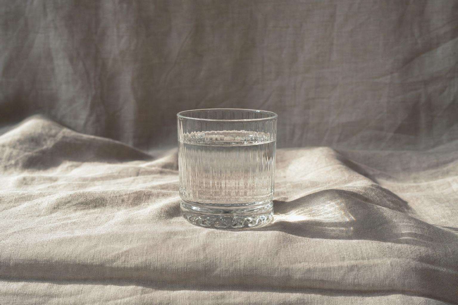 Water glass and soft abstract wellness still life, no people